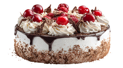 A Decadent Black Forest Cake with Cherries, Chocolate, and Whipped Cream on a Checkered Background