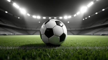 Soccer ball on stadium grass field sports