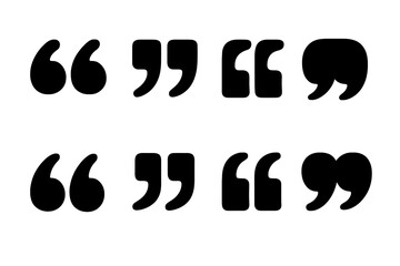 Vector set of flat quotation marks. Collection of different style punctuation symbols for quotes, speech, and dialogue. Black typography icons for citation, message, and communication.