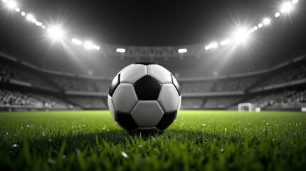 Soccer ball on stadium grass football green