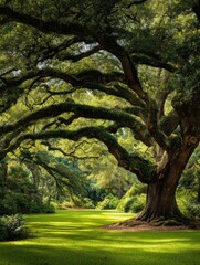 Fototapeta premium majestic live oak tree in a lush green park setting aweinspiring nature photography