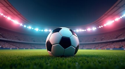 Soccer ball on stadium grass under lights football