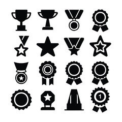 Award and Trophy Icons Set – Medals, Ribbons, and Cups Collection