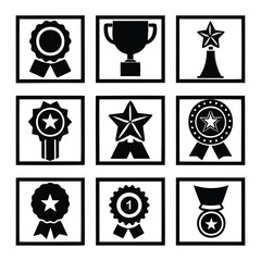 Award and Trophy Icons Set – Medals, Ribbons, and Cups Collection