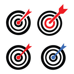 Target Icon Set – Bullseye with Arrows Hitting Center