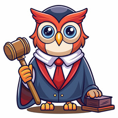 Cartoon owl as a judge with gavel