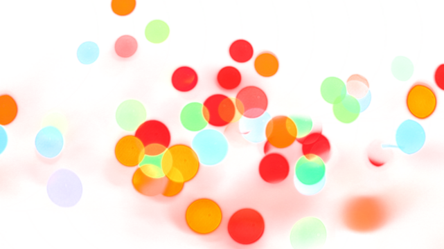 Colorful shiny glowing bokeh light overlay effect on transparent background design element