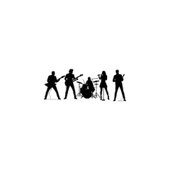 
A set of musicians, rock or pop band singers, drummers, and guitarists high quality silhouettes 