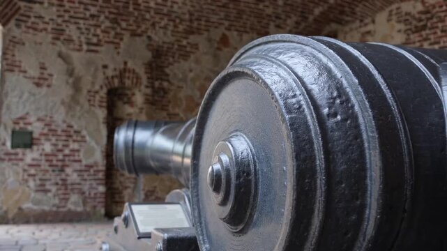 Two Large Historic Cannons on Display Inside Fortification Memorial