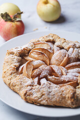 Diet apple galette with oatmeal. Vegan dessert recipe.