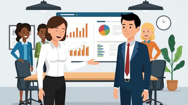 Business Colleagues Shaking Hands After Successful Presentation and Agreement.