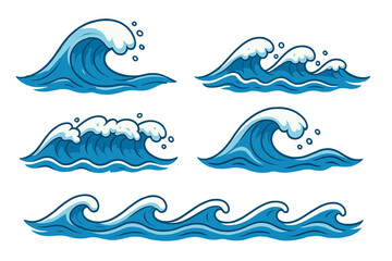 Various Wave Patterns Representing Ocean Movement and Fluid Dynamics in Simple Cartoon Vector Graphic Design with Transparent Background, Ordered Set 2