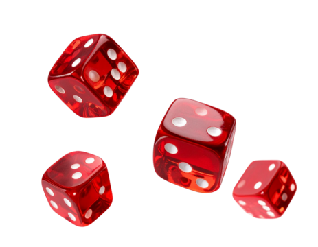  Translucent Red Dice Falling with Motion Blur – Transparent Background - Powered by Adobe