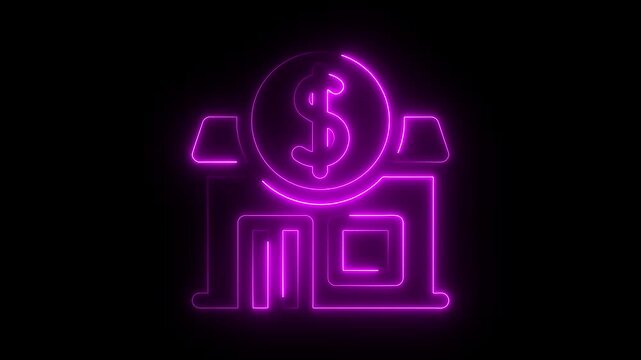 Home button DOLLER icon animation BLUE AND PINK background color neon on black 4k video