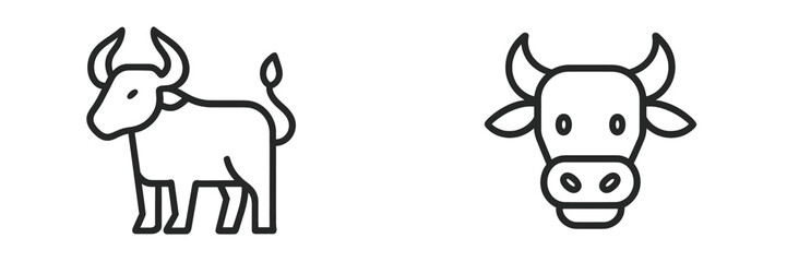Bull and cow head line art icons