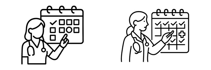 Doctor points to calendar with checkmarks and circles