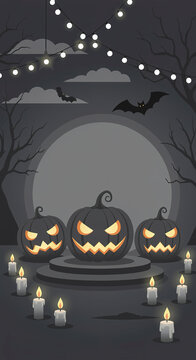 Halloween Jack o lanterns Moonlit Night Scene jack o lantern pum