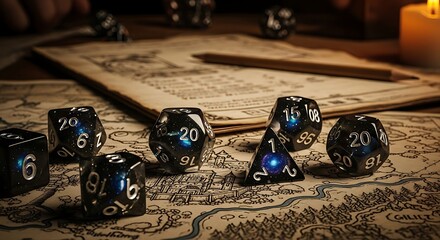 Dice and Map of Adventure, Fantasy Game Night