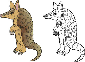 armadillo, outline illustration, coloring page for kids