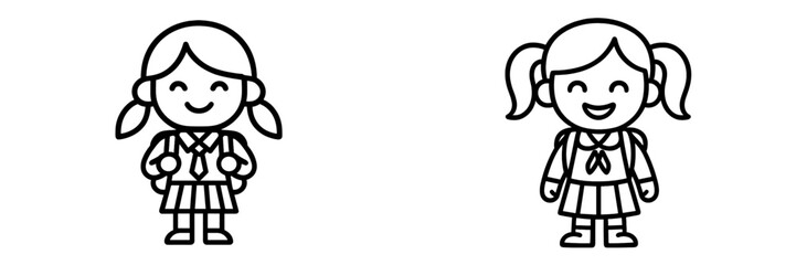 Two cartoon girls with pigtails and school uniforms