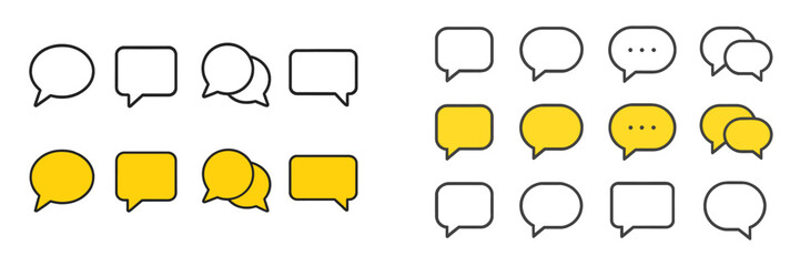 Collection of speech bubble icons in different shapes and colors