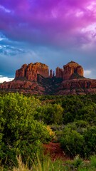 Fototapeta premium Dramatic sunset over red rock formations (1)