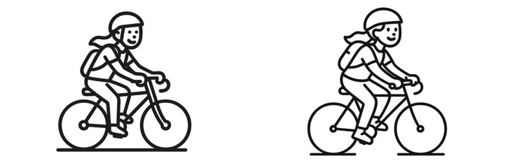 Person riding a bicycle with a backpack and helmet