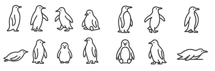Naklejka premium Collection of Penguin Illustrations in Various Poses