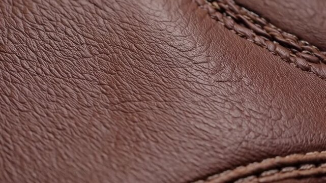 Detailed View of Textured Brown Animal Hide Featuring Prominent Stitching