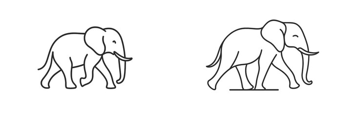 Fototapeta premium Two elephants walking side by side, line art
