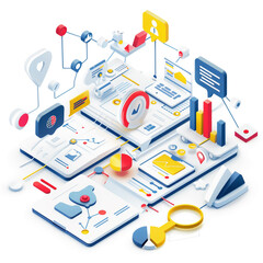 Obraz premium Vector 3D digital marketing strategy map, white background.