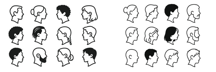 Diverse Human Head Silhouettes in Profile View