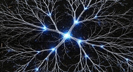 Neural network with glowing synapses and interconnected branches
