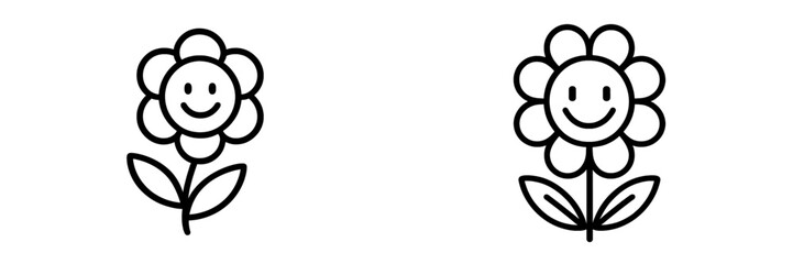 Happy cartoon flower outline