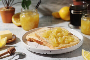 Sandwiches with lemon marmalade served on the table