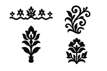Obraz premium Collection of floral ornamental elements on black background