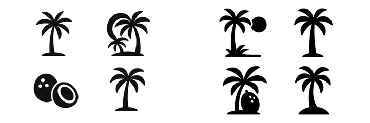 Palm Tree Icons and Coconut Set