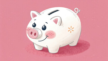 Cute piggy bank white pink savings finance money coin illustration cartoon copyspace