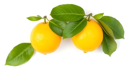 Fresh lemon with green leaves, showcasing natural vibrancy in a clean, minimalist composition.