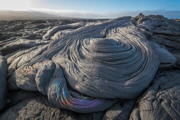 Close up of pahoehoe lava flow showing its ropy texture in hawaii volcanoes national park