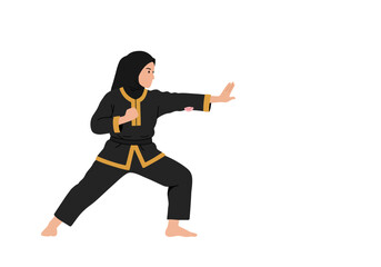 Woman in Hijab Practicing Pencak Silat Martial Art.