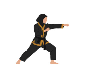Woman in Hijab Practicing Pencak Silat Martial Arts.