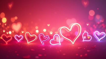 Glowing hearts romantic celebration neon pink