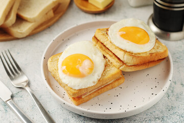 A croque madame sandwich, traditional dish of French cuisine