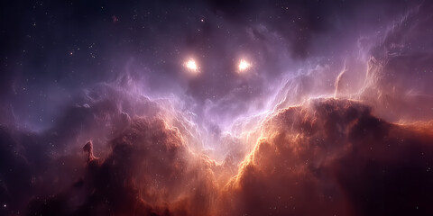 Fototapeta premium A colossal ghost-shaped nebula with glowing eyes looming silently over a vast starfield.