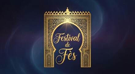 Festival de Fès text in gold decorative arch