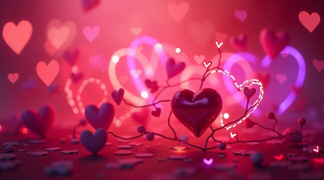 Romantic hearts glowing lights love - Powered by Adobe