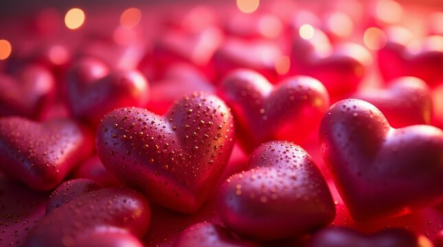 Ruby hearts with water droplets love romance