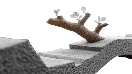 Stairway to Growth: An artful depiction of a tree perched on a concrete staircase, symbolizing progress and reaching for new heights in a minimalistic style.