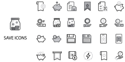 Savings simple concept 24 color icons set .Vector illustration.